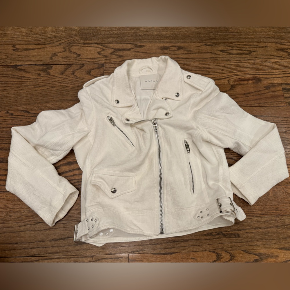 White Women's Biker Jacket with Silver Hardware